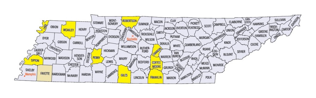 Map 1. Soybean sentinel plots in highlighted counties contained some level of QoI fungicide resistance in 2015