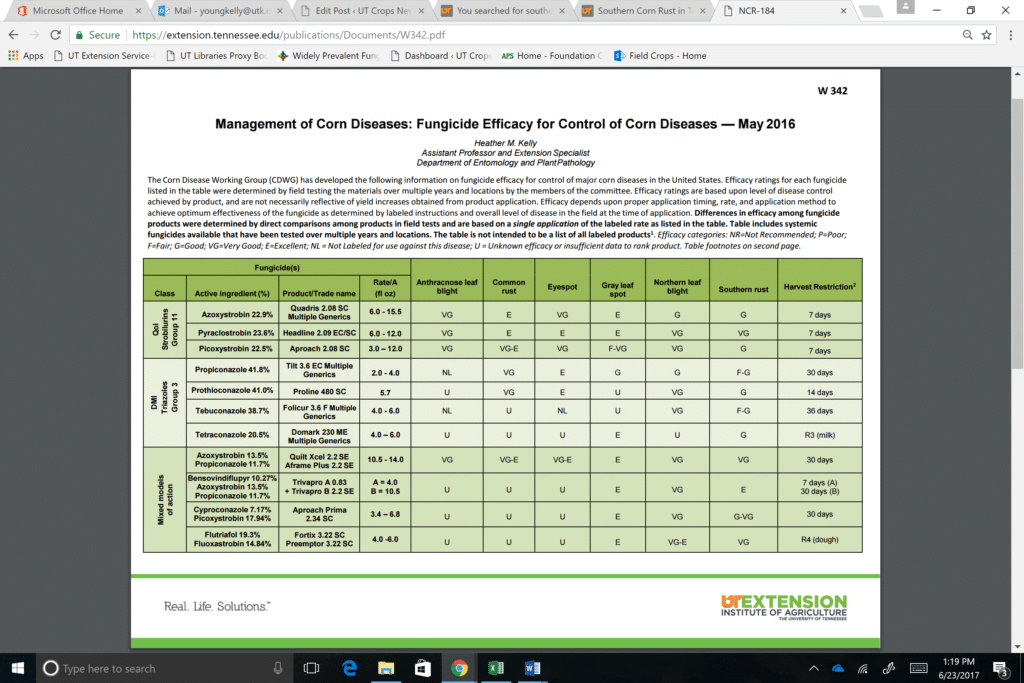 Corn Foliar Fungicide Table UT Crops News